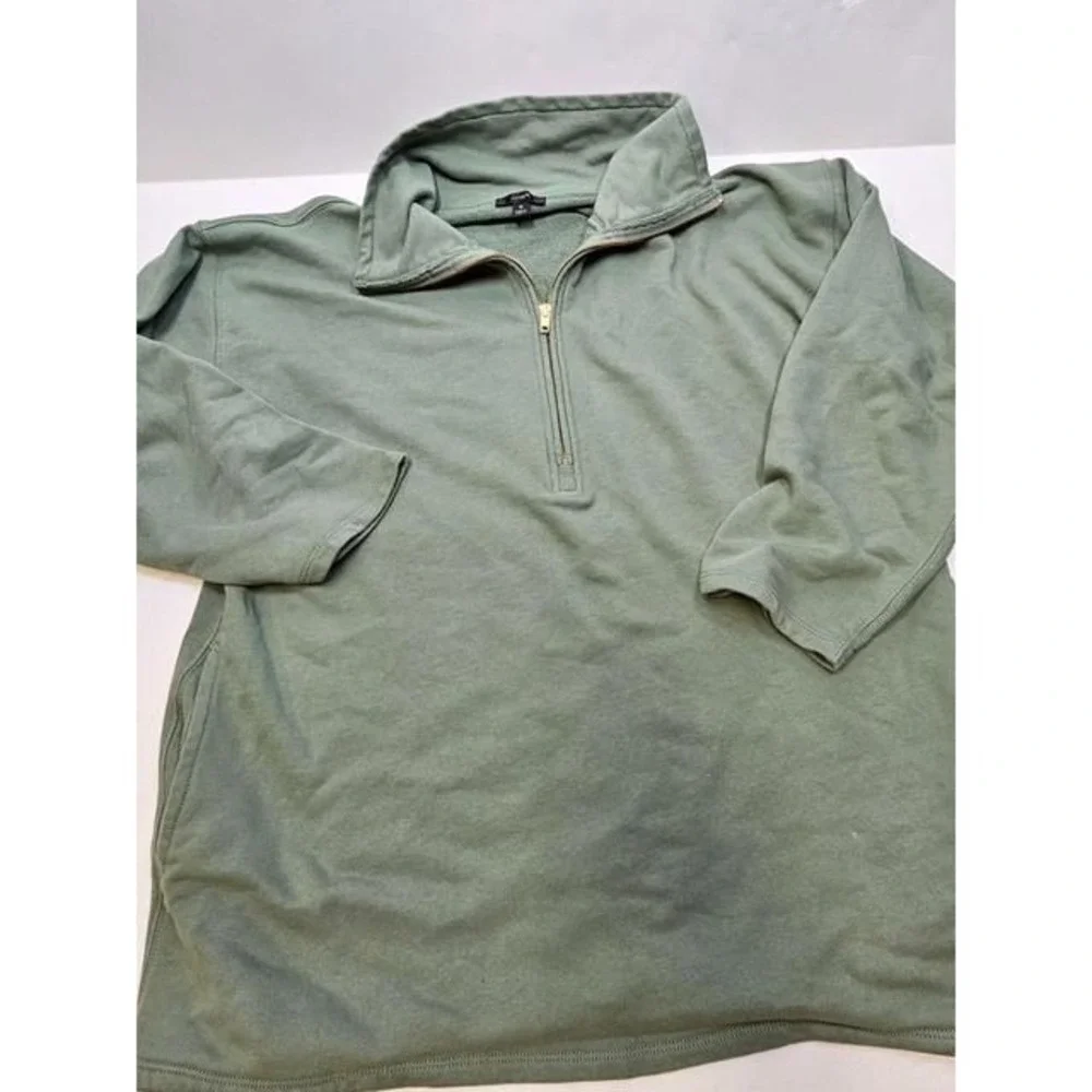 J. Crew Mens Size Medium Green Cotton‎ Quarter Zip Pullover Sweatshirt